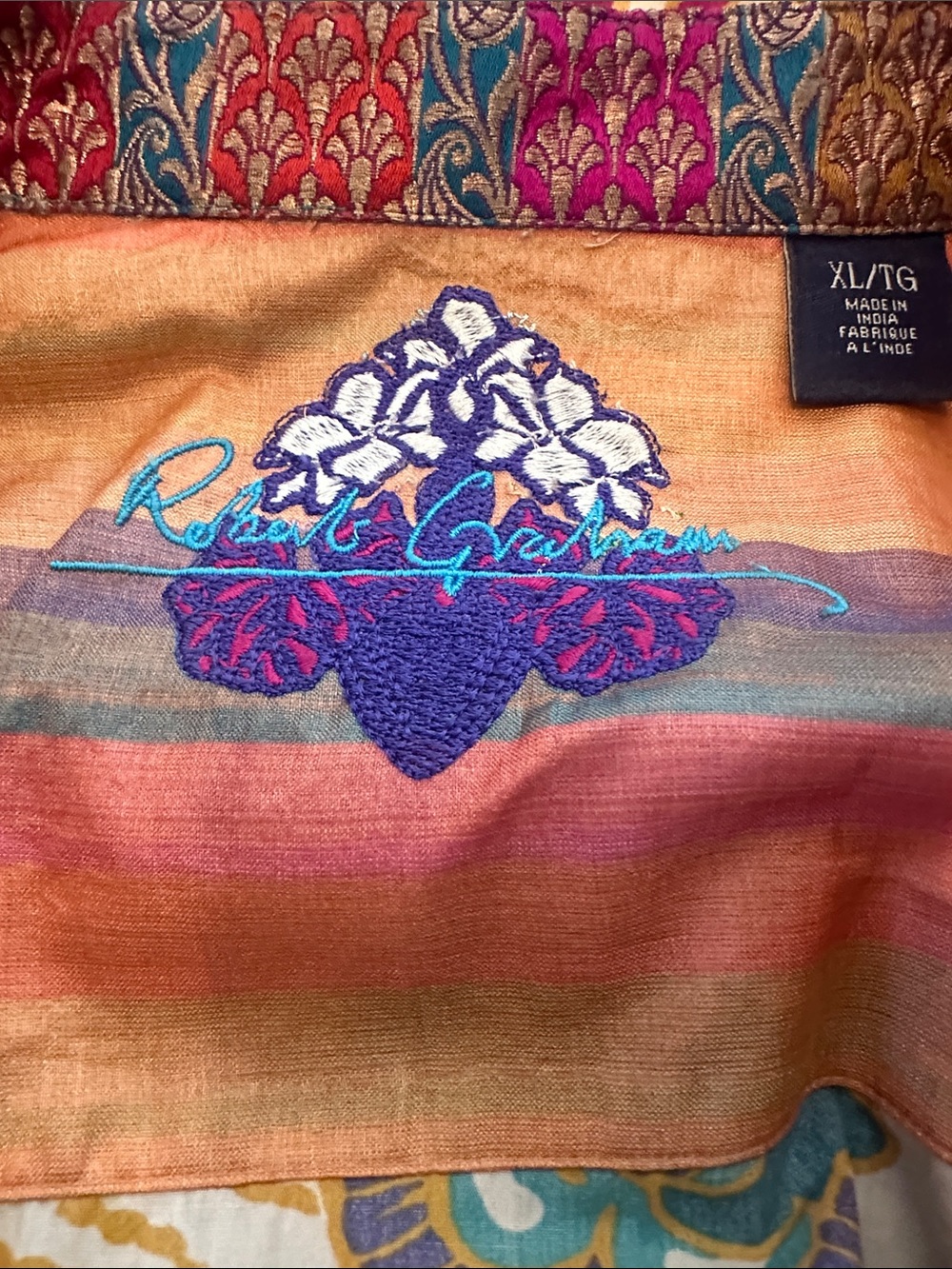Robert Graham Multicolor Embroidered Button Shirt - Teal, Gold, Navy & Pink - Picture 11 of 12